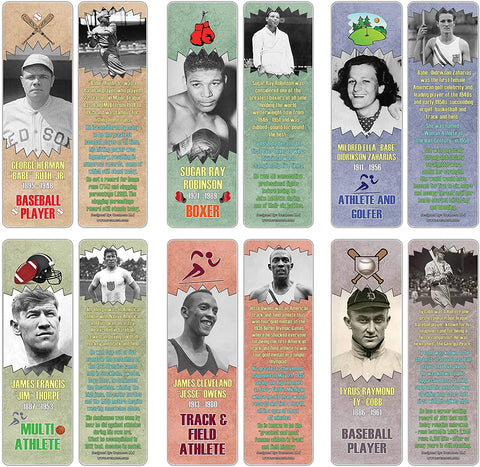 Creanoso Famous Historical Americans Athletes Facts Bookmarks (30-Pack) Ã¢â‚¬â€œ Learning Facts Rewards Cards Ã¢â‚¬â€œ Awesome Educational Gift Bookmarks for Students, Boys, Girls, Teens, Sports Enthusiasts