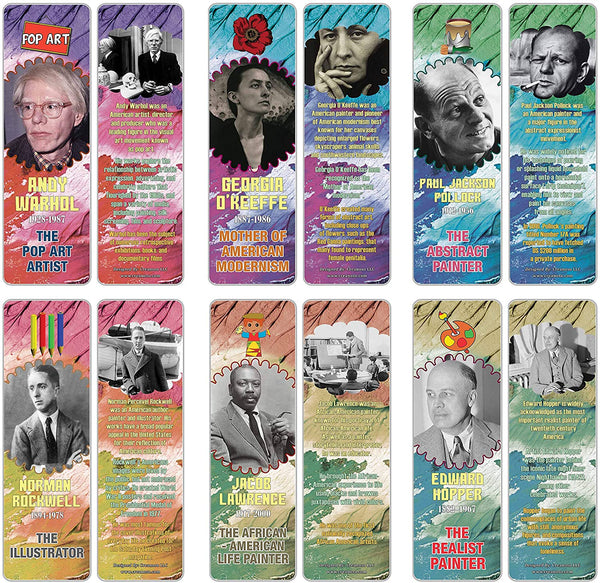 Creanoso Famous Historical Americans Artists Facts Bookmarks (30-Pack) Ã¢â‚¬â€œ Learning Facts Rewards Cards Ã¢â‚¬â€œ Awesome Stocking Stuffers Gift Bookmarks for Students, Boys, Girls, Teens, Young Painters