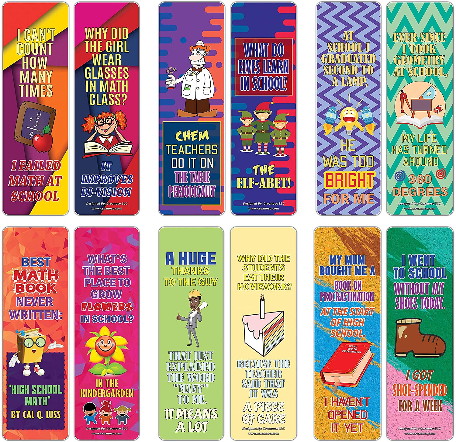 Creanoso Funny One Liners Jokes School Bookmarks Series 2 (60-Pack) ÃƒÂ¢Ã¢â€šÂ¬Ã¢â‚¬Å“ Unique Stocking Stuffers Gifts for Men, Women, Unisex Adults ÃƒÂ¢Ã¢â€šÂ¬Ã¢â‚¬Å“ Cool Book Page Clippers Collection Set ÃƒÂ¢Ã¢â€šÂ¬Ã¢â‚¬Å“ Awesome Giveaways