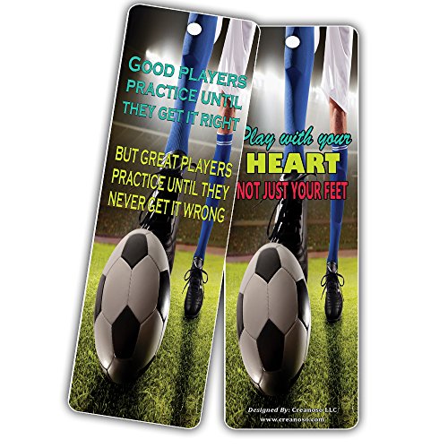 Creanoso Positive Motivation Encouragement for Success Bookmarks - Success for Soccer Bookmarker Cards (60 Pack) - Never Give Up Cards - Gifts Stocking Stuffers for Men, Women, Adults, Avid World Fan