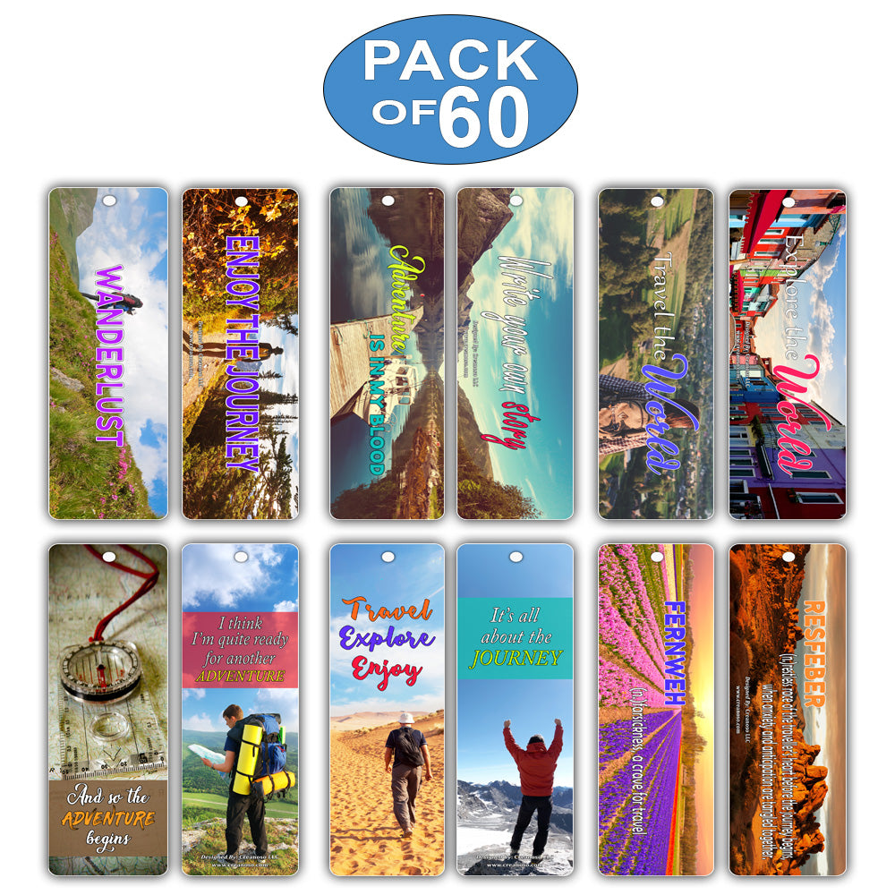 Creanoso Wanderlust Travel Adventures Sayings Bookmark Cards (60-Pack) - Essential Wall Decal Set