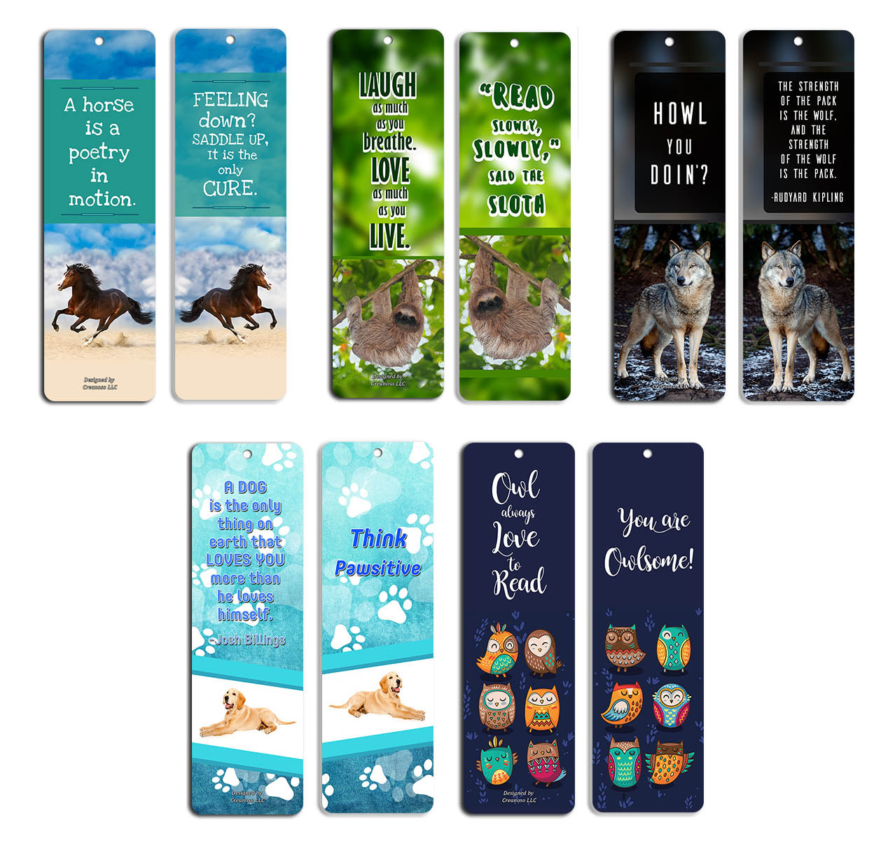 Creanoso Animal Bookmarks (30-Pack) - Dog Horse Owl Sloth Wolf Bookmarks for Books - for Men Women Boys Girls Teens Kids - Reading Bookmarks