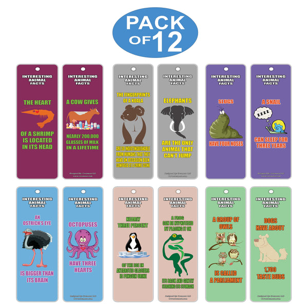 Creanoso Animals Fun Facts Series 1 Bookmarks (12-Pack) - Great Reading Collection Bookmarkers