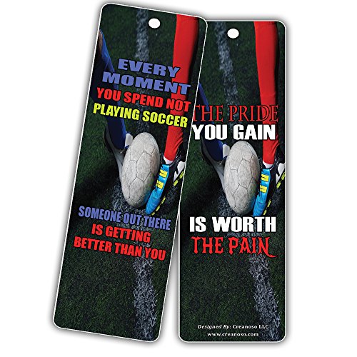 Creanoso Positive Motivation Encouragement for Success Bookmarks - Success for Soccer Bookmarker Cards (60 Pack) - Never Give Up Cards - Gifts Stocking Stuffers for Men, Women, Adults, Avid World Fan