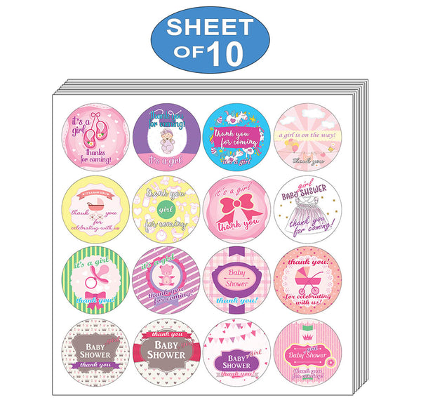 Creanoso Baby Shower Stickers Thank You Cards for Girls (10-Sheet) Ã¢â‚¬â€œ Gifts for Family and Friends