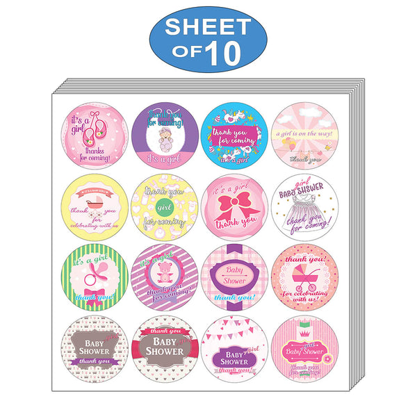 Creanoso Baby Shower Stickers Thank You Cards for Girls (10-Sheet) Ã¢â‚¬â€œ Gifts for Family and Friends