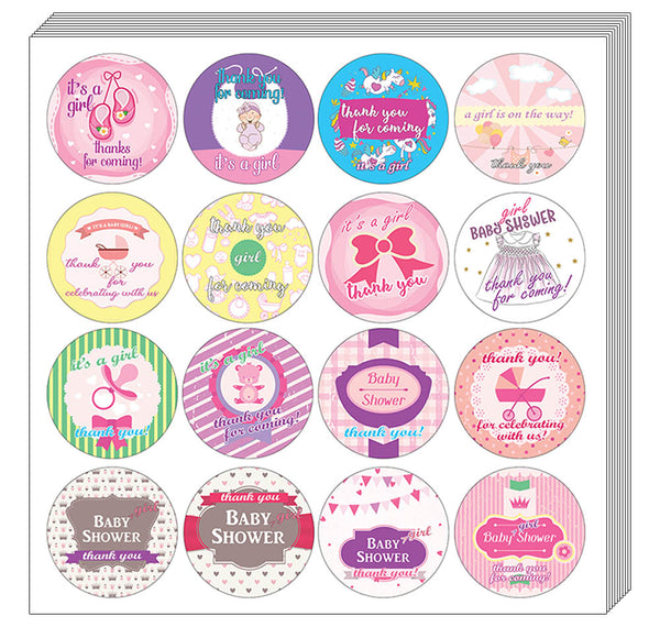 Creanoso Baby Shower Stickers Thank You Cards for Girls (10-Sheet) Ã¢â‚¬â€œ Gifts for Family and Friends