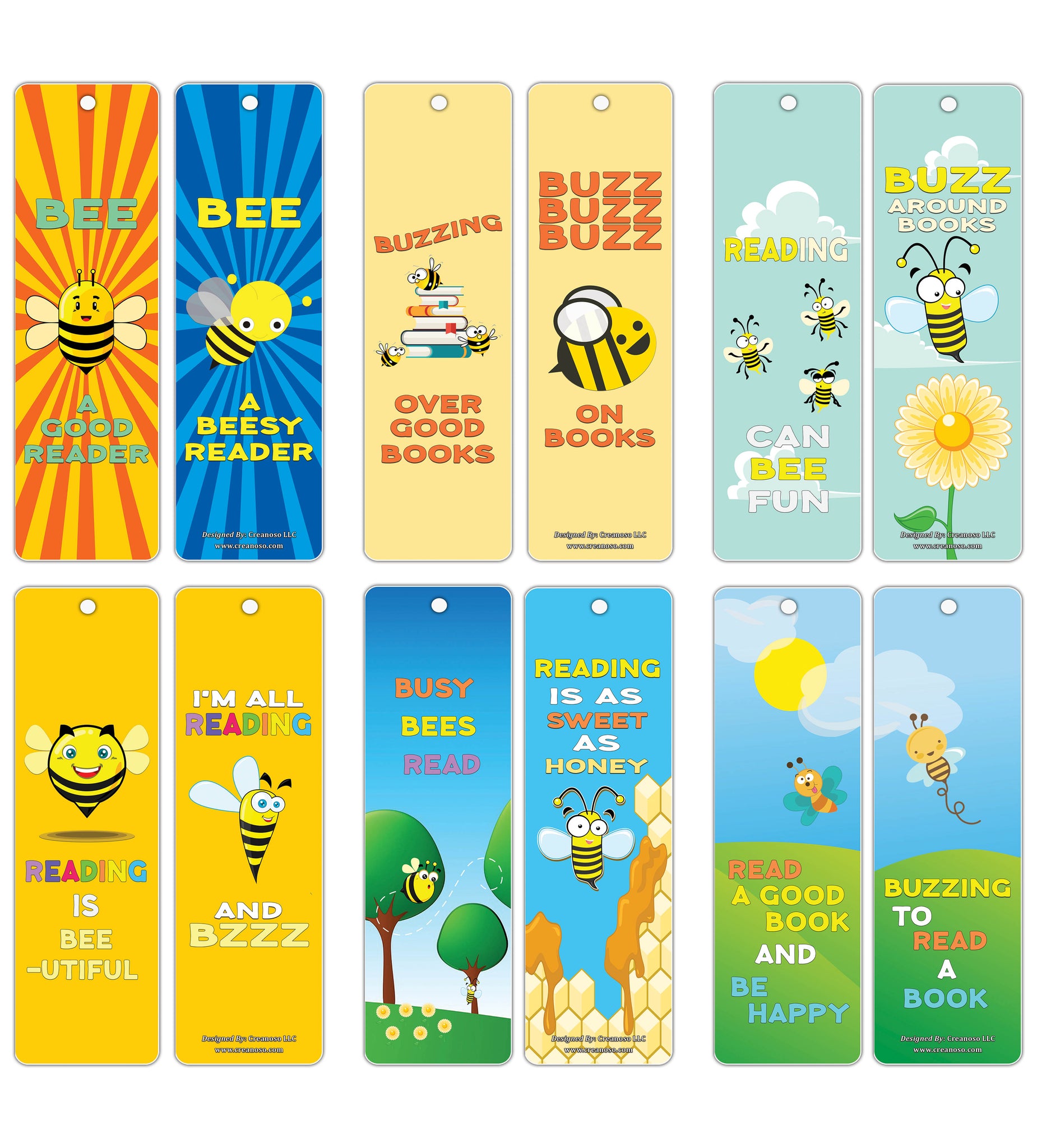 Creanoso Fun Book Learning Bee Bookmarkers (30-Pack) ÃƒÂ¢Ã¢â€šÂ¬Ã¢â‚¬Å“ Six Assorted Bookmark Designs Bulk Set ÃƒÂ¢Ã¢â€šÂ¬Ã¢â‚¬Å“ Premium Quality Book Clippers for Kids, Boys, Girls