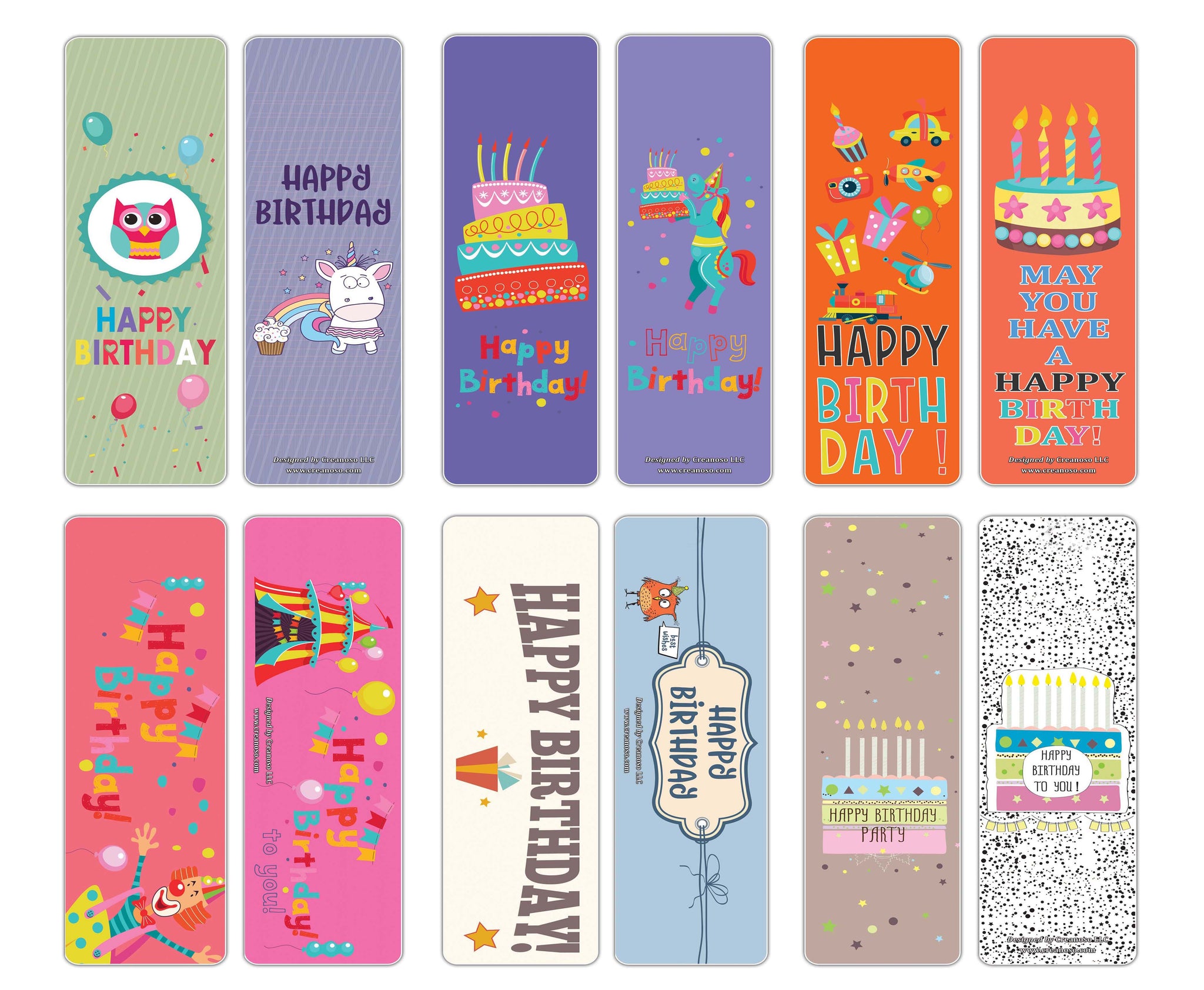Creanoso Happy Birthday Bookmark Cards - Premium Gift Bookmarks Set Tokens for Birthday Events