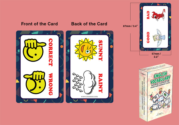 Creanoso English Vocabulary Antonyms, Synonyms and Homonyms Learning Cards (1-Deck) - Stocking Stuffers Educational Flashcards for Children â€“ Perfect Parents Teachers Teaching Assistance Tool