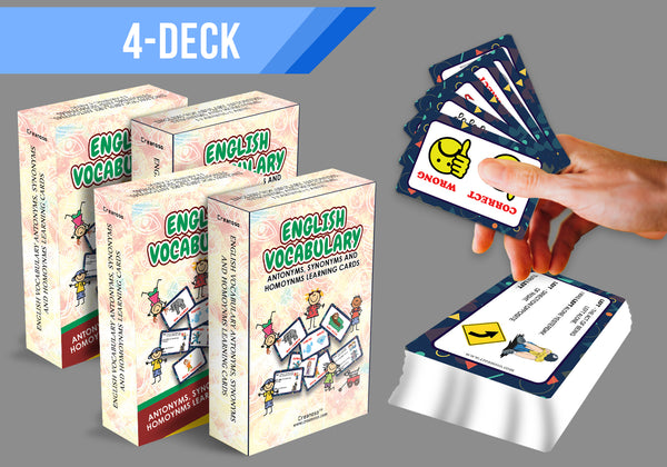 Creanoso English Vocabulary Antonyms, Synonyms and Homonyms Learning Cards for Kids Bulk Set (4-Deck) â€“ Great Bulk Buy Value Savers Teaching Assistant Tool - Stocking Stuffers Gifts for Boys Girls