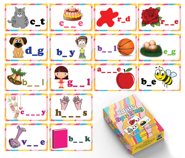 Creanoso Basic Spelling Learning Cards (1-Deck) - Stocking Stuffers Educational Flashcards for Children â€“ Perfect Parents Teachers Teaching Assistance Tool for Home Classroom Day Care Nursery