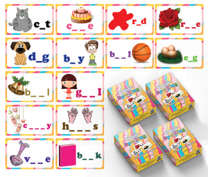Creanoso Basic Spelling Learning Cards for Kids Bulk Set (4-Deck) â€“ Great Bulk Buy Value Savers Teaching Assistant Tool - Stocking Stuffers Gifts for Boys Girls Home Activities