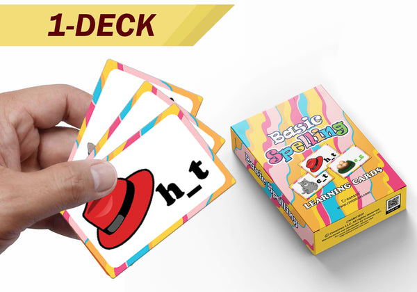 Creanoso Basic Spelling Learning Cards (1-Deck) - Stocking Stuffers Educational Flashcards for Children â€“ Perfect Parents Teachers Teaching Assistance Tool for Home Classroom Day Care Nursery