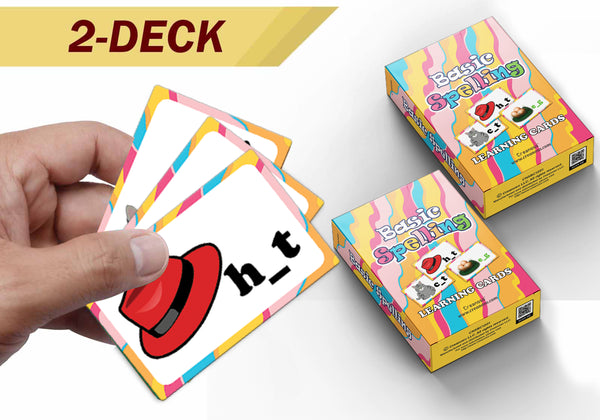 Creanoso Basic Spelling Learning Cards for Boys Girls (2-Deck) â€“ Learning Day Care Classroom Nursery Home Teaching Supplementary Educational Card Pack for Parent Teachers Boys Girls