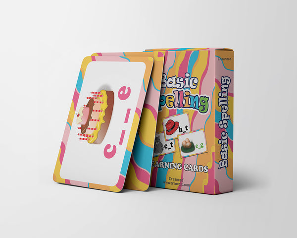 Creanoso Basic Spelling Learning Cards (1-Deck) - Stocking Stuffers Educational Flashcards for Children â€“ Perfect Parents Teachers Teaching Assistance Tool for Home Classroom Day Care Nursery