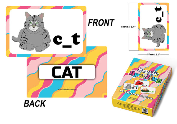 Creanoso Basic Spelling Learning Cards (1-Deck) - Stocking Stuffers Educational Flashcards for Children â€“ Perfect Parents Teachers Teaching Assistance Tool for Home Classroom Day Care Nursery