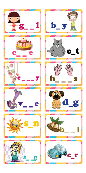 Creanoso Basic Spelling Learning Cards for Kids Bulk Set (4-Deck) â€“ Great Bulk Buy Value Savers Teaching Assistant Tool - Stocking Stuffers Gifts for Boys Girls Home Activities