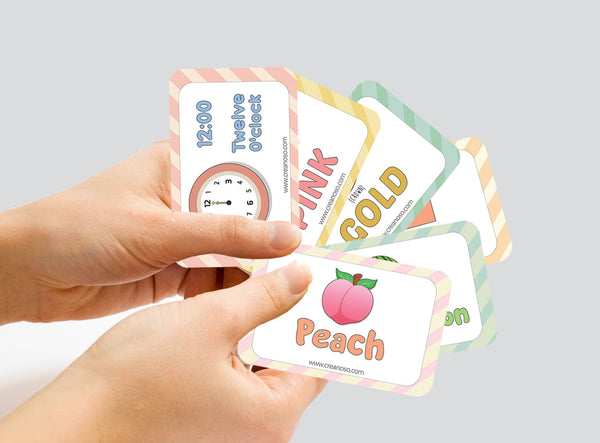 Creanoso Days of the Week, Months of the Year Holidays and Observances of the Year, Kinds of Weather, Telling the Correct Time Learning Cards (1-Deck) - Stocking Stuffers Flashcards for Children