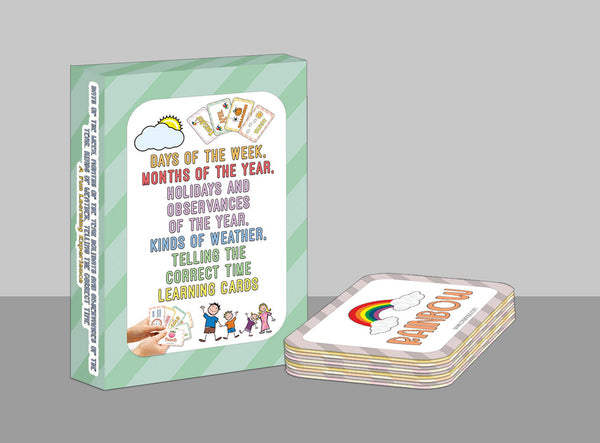 Creanoso Days of the Week, Months of the Year Holidays and Observances of the Year, Kinds of Weather, Telling the Correct Time Learning Cards (1-Deck) - Stocking Stuffers Flashcards for Children