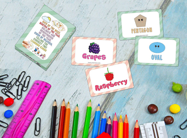 Creanoso Days of the Week, Months of the Year Holidays and Observances of the Year, Kinds of Weather, Telling the Correct Time Learning Cards (1-Deck) - Stocking Stuffers Flashcards for Children