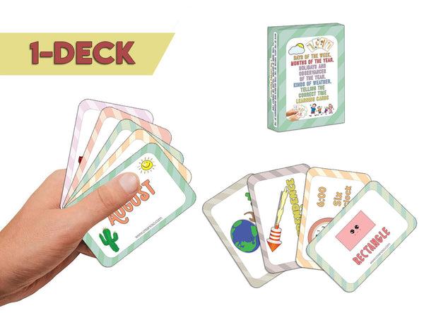 Creanoso Days of the Week, Months of the Year Holidays and Observances of the Year, Kinds of Weather, Telling the Correct Time Learning Cards (1-Deck) - Stocking Stuffers Flashcards for Children