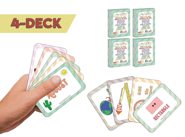 Creanoso Days of the Week, Months of the Year Holidays and Observances of the Year, Kinds of Weather, Telling the Correct Time Learning Cards for Kids Bulk Set (4-Deck) â€“ Stocking Stuffers Gifts