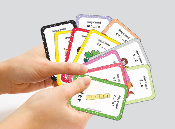 Creanoso Phonics Vowel Sounds Learning Cards (1-Deck) - Stocking Stuffers Educational Flashcards for Children â€“ Perfect Parents Teachers Teaching Assistance Tool for Home Classroom Day Care Nursery