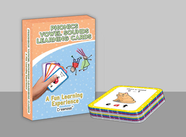 Creanoso Phonics Vowel Sounds Learning Cards (1-Deck) - Stocking Stuffers Educational Flashcards for Children â€“ Perfect Parents Teachers Teaching Assistance Tool for Home Classroom Day Care Nursery