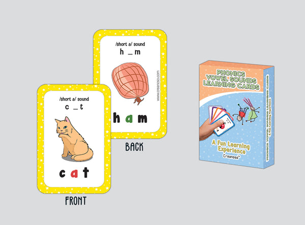 Creanoso Phonics Vowel Sounds Learning Cards for Kids Bulk Set (4-Deck) â€“ Great Bulk Buy Value Savers Teaching Assistant Tool - Stocking Stuffers Gifts for Boys Girls Home Activities