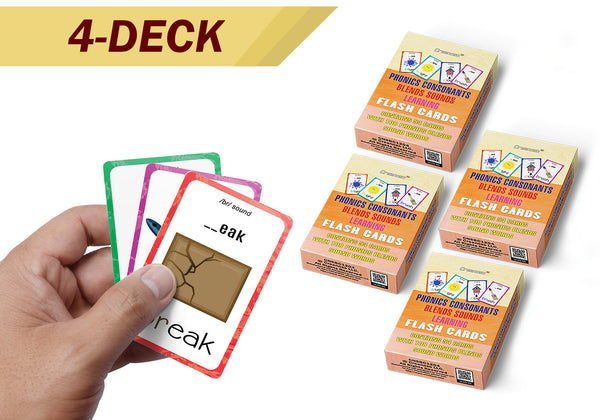 Creanoso Phonics Consonant Blends Sounds Learning Cards for Kids Bulk Set (4-Deck) - Pretty Favors Decor Decal Supply - Stocking Stuffers Gifts for Boys Girls Christmas Holidays Activities