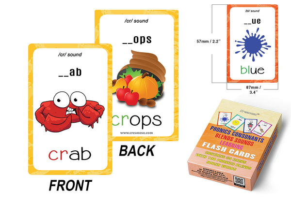 Creanoso Phonics Consonant Blends Sounds Learning Cards (1-Deck) - Fun Stocking Stuffers for Theme Party Favors Supply Props Games - Suitable for Kids Boys Girls Children - Waterproof Plastic Cards