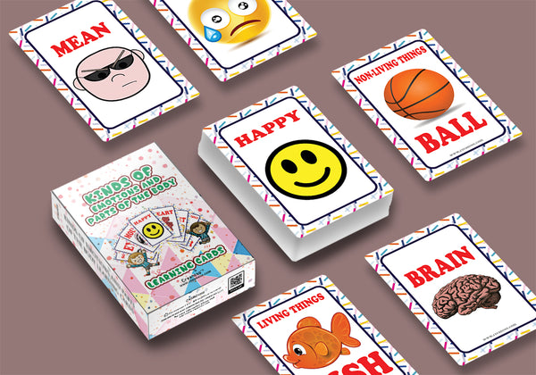 Creanoso Kinds of Emotions, Parts of the Body and Living Nonliving Things Learning Cards for Boys Girls Learning Cards for Kids Bulk Set (4-Deck) â€“ Gifts for Boys Girls Home Activities