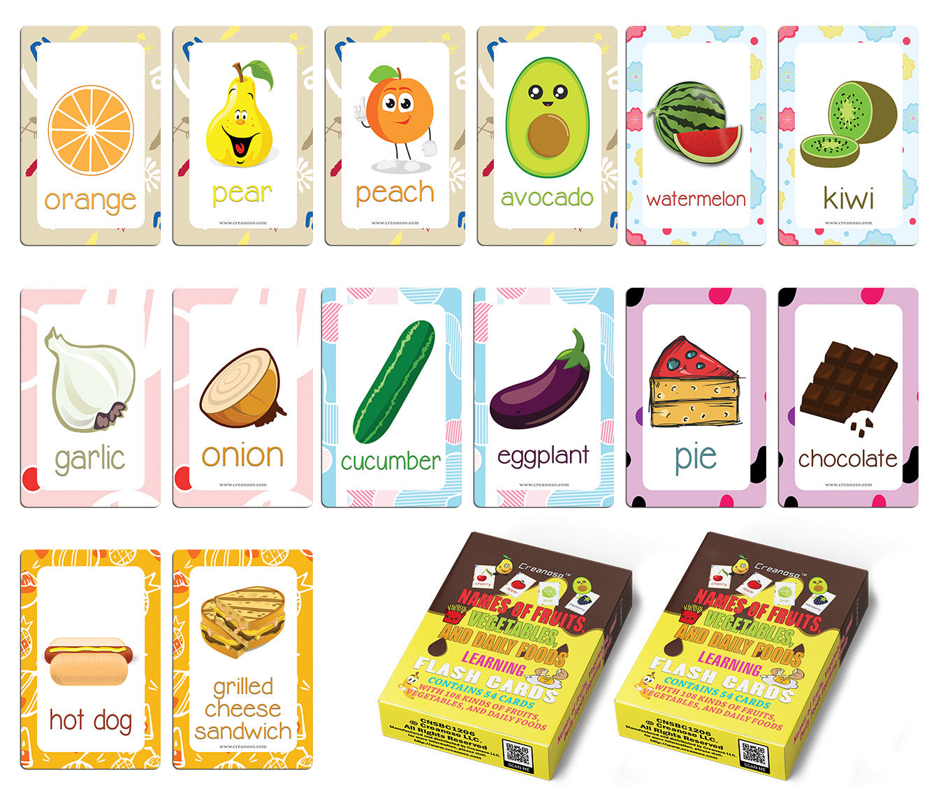 Names of Fruits, Vegetables, and Daily Foods Learning Cards (2-Deck)