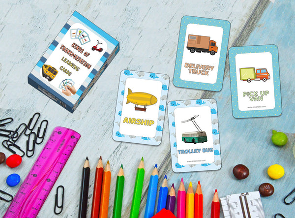 Creanoso Kinds of Transportation Learning Cards (2-Deck) - Classroom Reward Incentives for Students and Children - Stocking Stuffers Party Favors & Giveaways for Teens & Adults