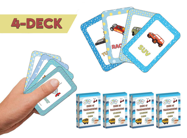 Creanoso Kinds of Transportation Learning Cards (4-Deck) - Premium Quality Gift Ideas for Children, Teens, & Adults for All Occasions - Stocking Stuffers Party Favor & Giveaways