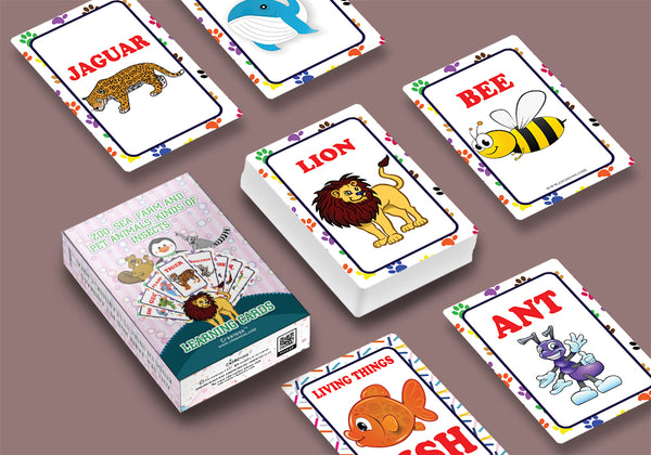 Creanoso Zoo, Sea, Farm and Pet Animals, Kinds of Insects Learning Cards for Boys Girls (2-Deck) â€“ Learning Day Care Classroom Nursery Home Teaching Supplementary Educational Card Pack