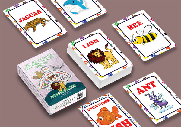 Creanoso Zoo, Sea, Farm and Pet Animals, Kinds of Insects Learning Cards for Kids Bulk Set (4-Deck) â€“ Great Bulk Buy Value Savers Teaching Assistant Tool - Stocking Stuffers Gifts