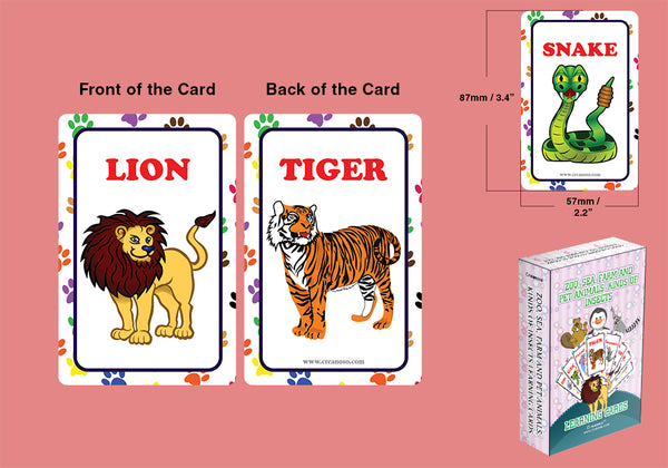 Creanoso Zoo, Sea, Farm and Pet Animals, Kinds of Insects Learning Cards for Boys Girls (2-Deck) â€“ Learning Day Care Classroom Nursery Home Teaching Supplementary Educational Card Pack