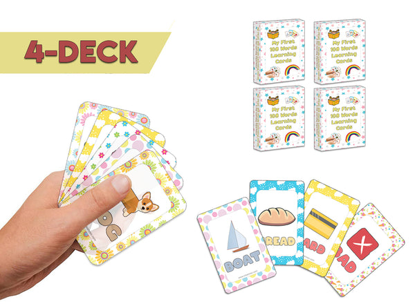 Creanoso My First 108 Words Learning Cards (4-Deck) - Premium Quality Gift Ideas for Children, Teens, & Adults for All Occasions - Stocking Stuffers Party Favor & Giveaways
