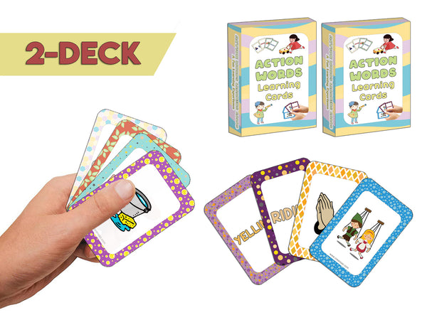 Creanoso Action Words Learning Cards (2-Deck) - Classroom Reward Incentives for Students and Children - Stocking Stuffers Party Favors & Giveaways for Teens & Adults