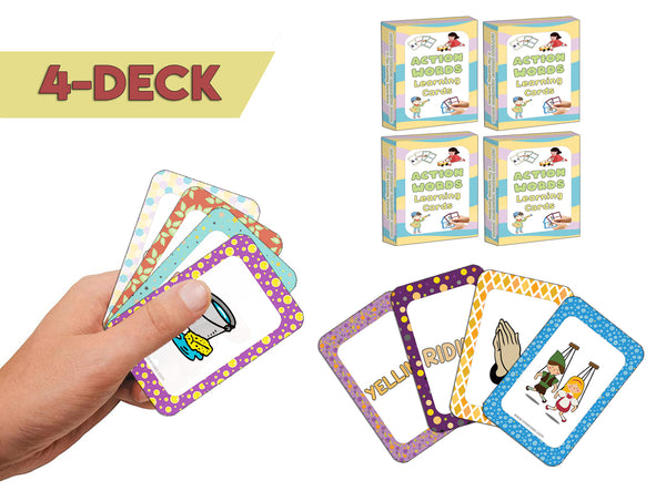 Creanoso Action Words Learning Cards (4-Deck) - Premium Quality Gift Ideas for Children, Teens, & Adults for All Occasions - Stocking Stuffers Party Favor & Giveaways