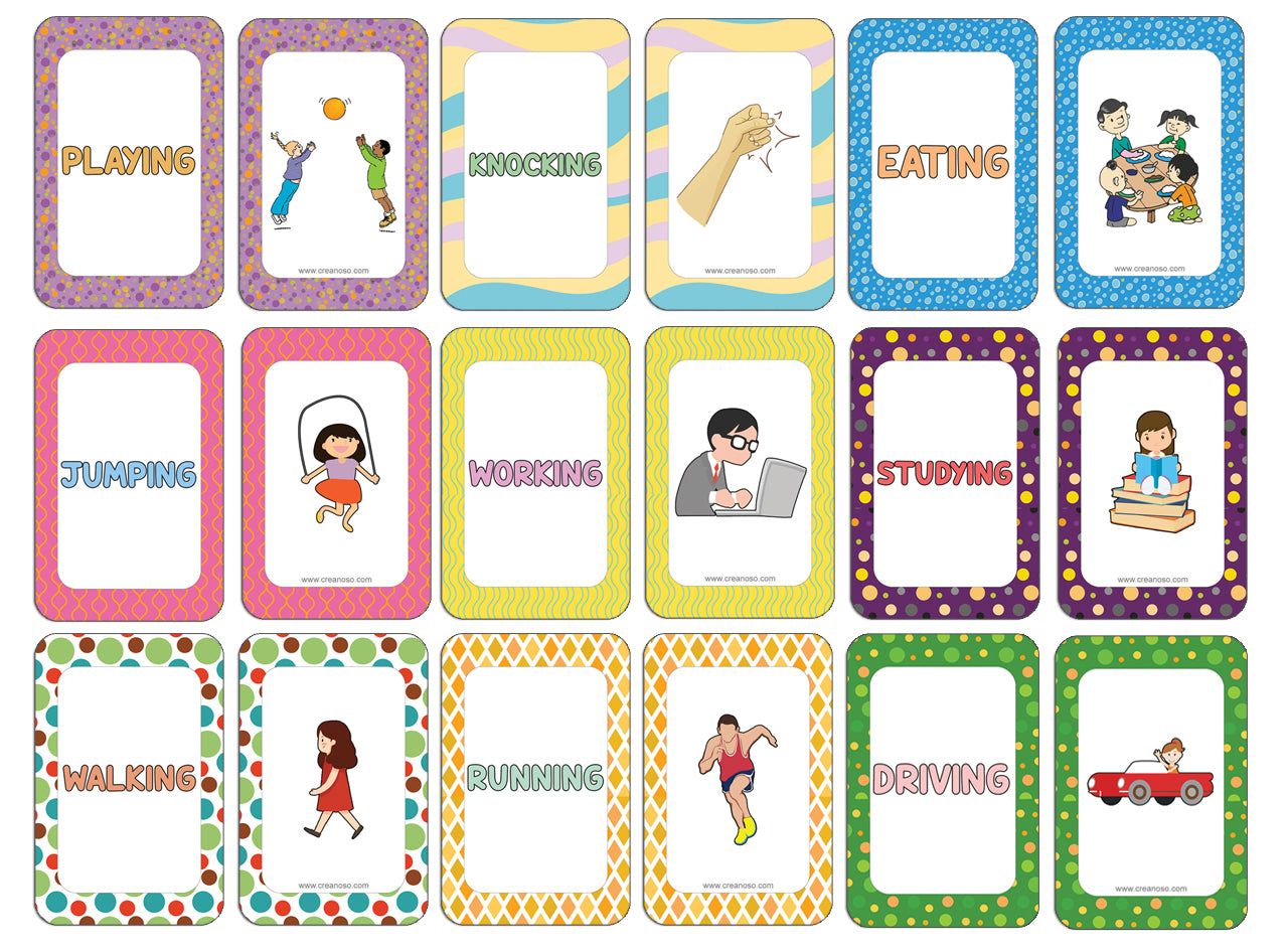 Creanoso Action Words Learning Cards (4-Deck) - Premium Quality Gift Ideas for Children, Teens, & Adults for All Occasions - Stocking Stuffers Party Favor & Giveaways