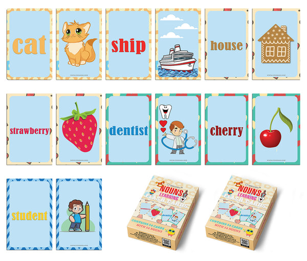 Creanoso Nouns Learning Educational Flash Cards (2-Deck) â€“ Cute Design Gifts Ideas for Birthday Party Supply for Kids Boys Girls - Fun Home Schooling Activities Stocking Stuffers â€“ Educational Pack