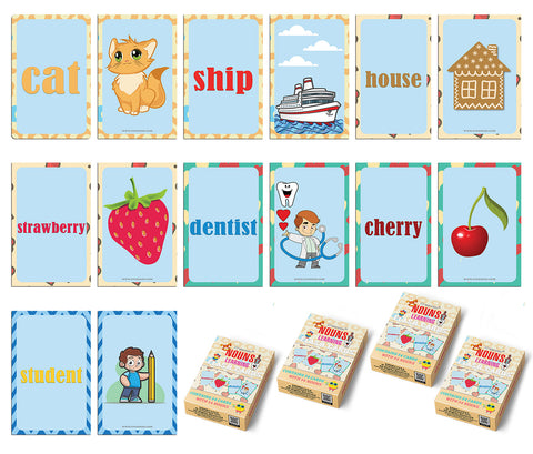 Creanoso Nouns Learning Flash Cards for Kids Bulk Set (4-Deck) â€“ Bulk Pretty Favors Decor Decal Supply - Stocking Stuffers Gifts for Boys Girls Christmas Holidays Activities - Card Size Standard Decks