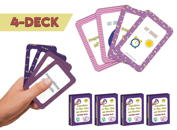 Prepositions of Time, Place and Direction Learning Cards (4-Deck)