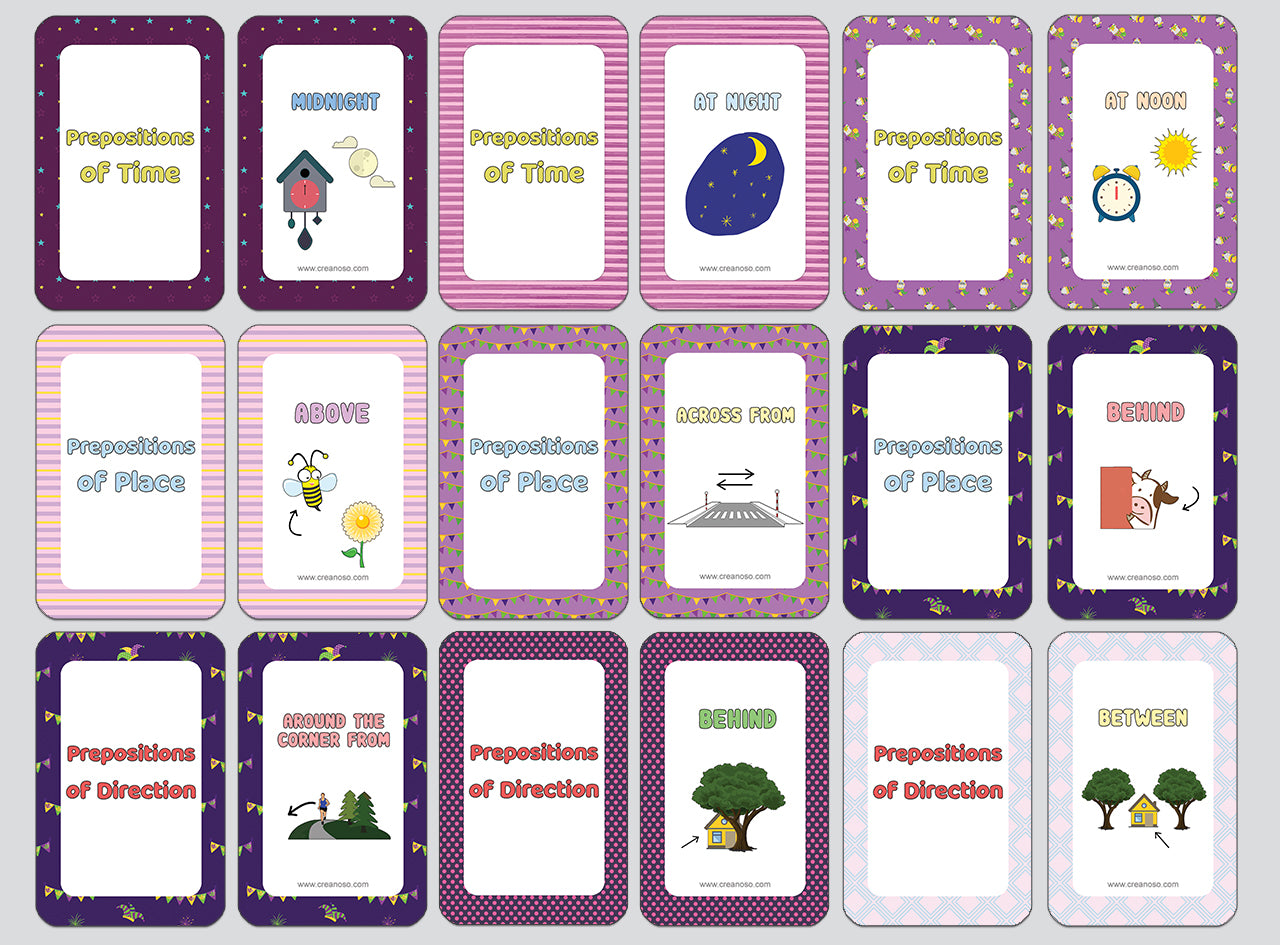 Prepositions of Time, Place and Direction Learning Cards (2-Deck)