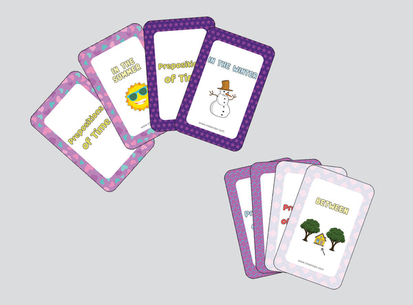 Prepositions of Time, Place and Direction Learning Cards (4-Deck)
