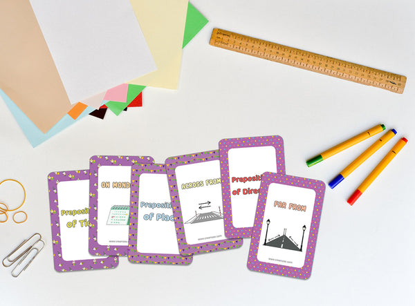 Prepositions of Time, Place and Direction Learning Cards (4-Deck)