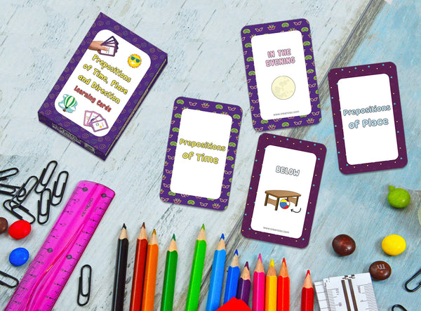 Prepositions of Time, Place and Direction Learning Cards (4-Deck)